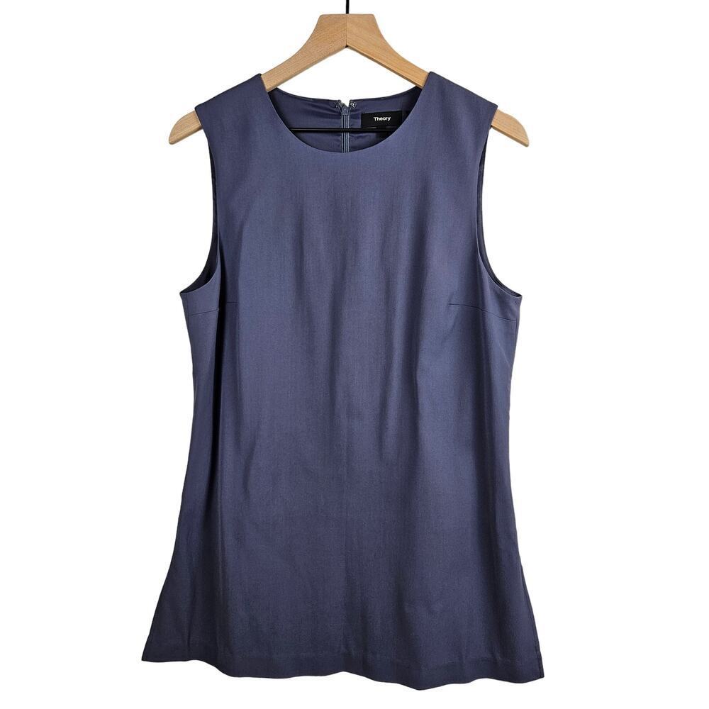 Theory Sheath Split Hem Tunic Sleeveless Top L Blue